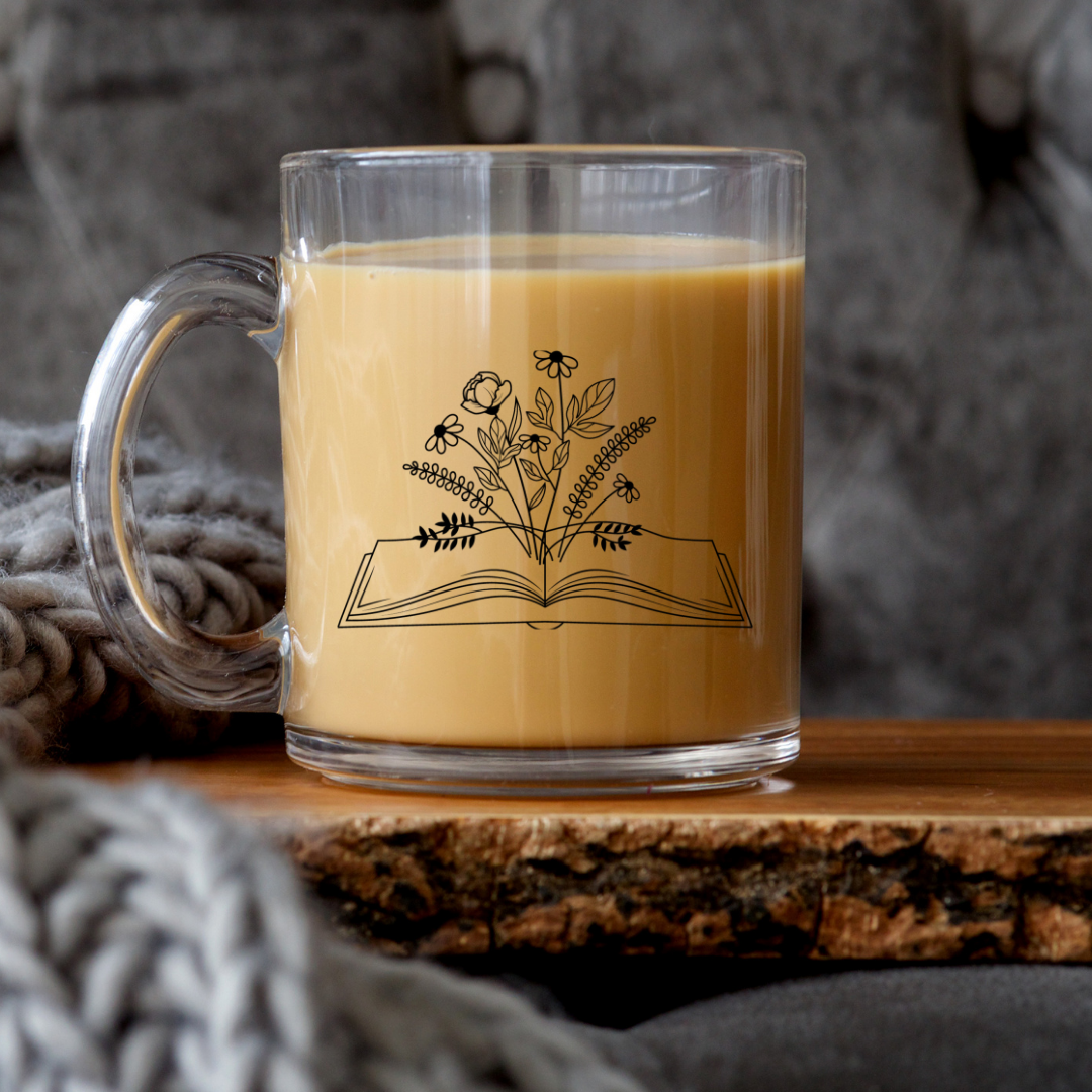 Open Book Floral Glass Mug