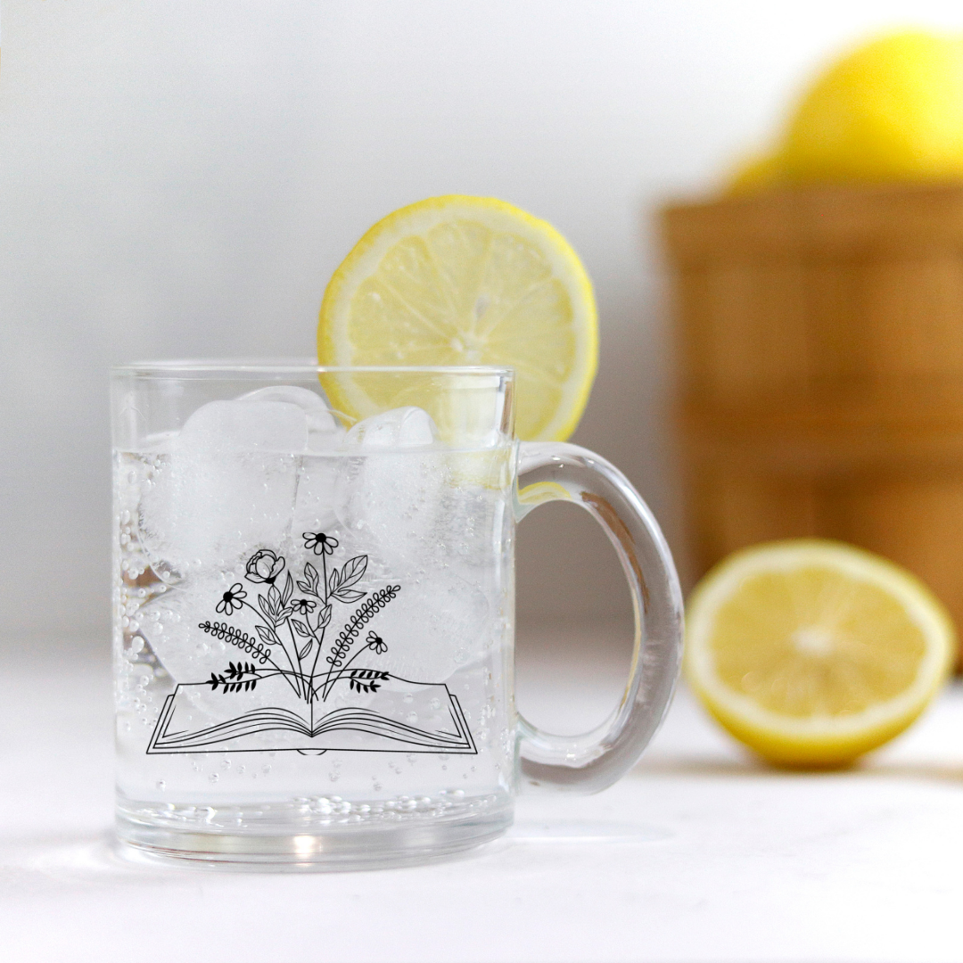 Open Book Floral Glass Mug