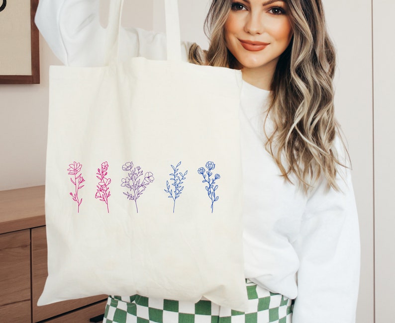 Subtle Bi Pride Wildflower Tote Bag
