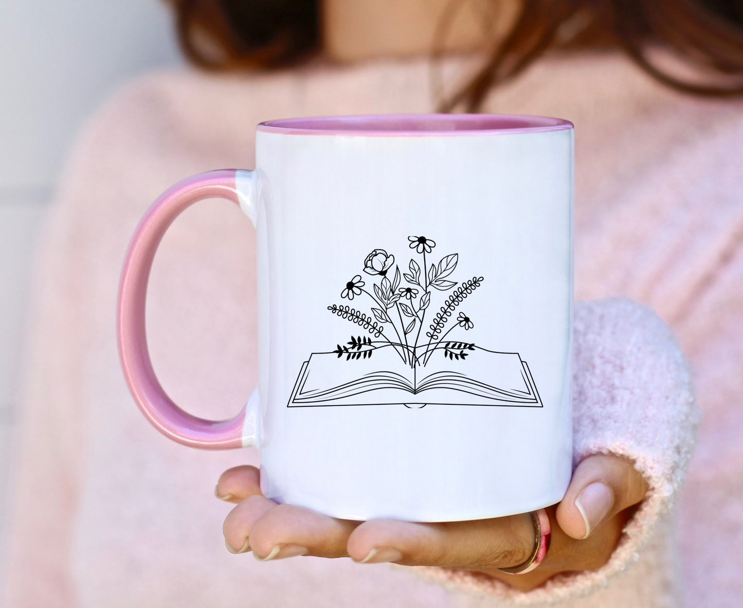 Open Book Accent Handle Mug
