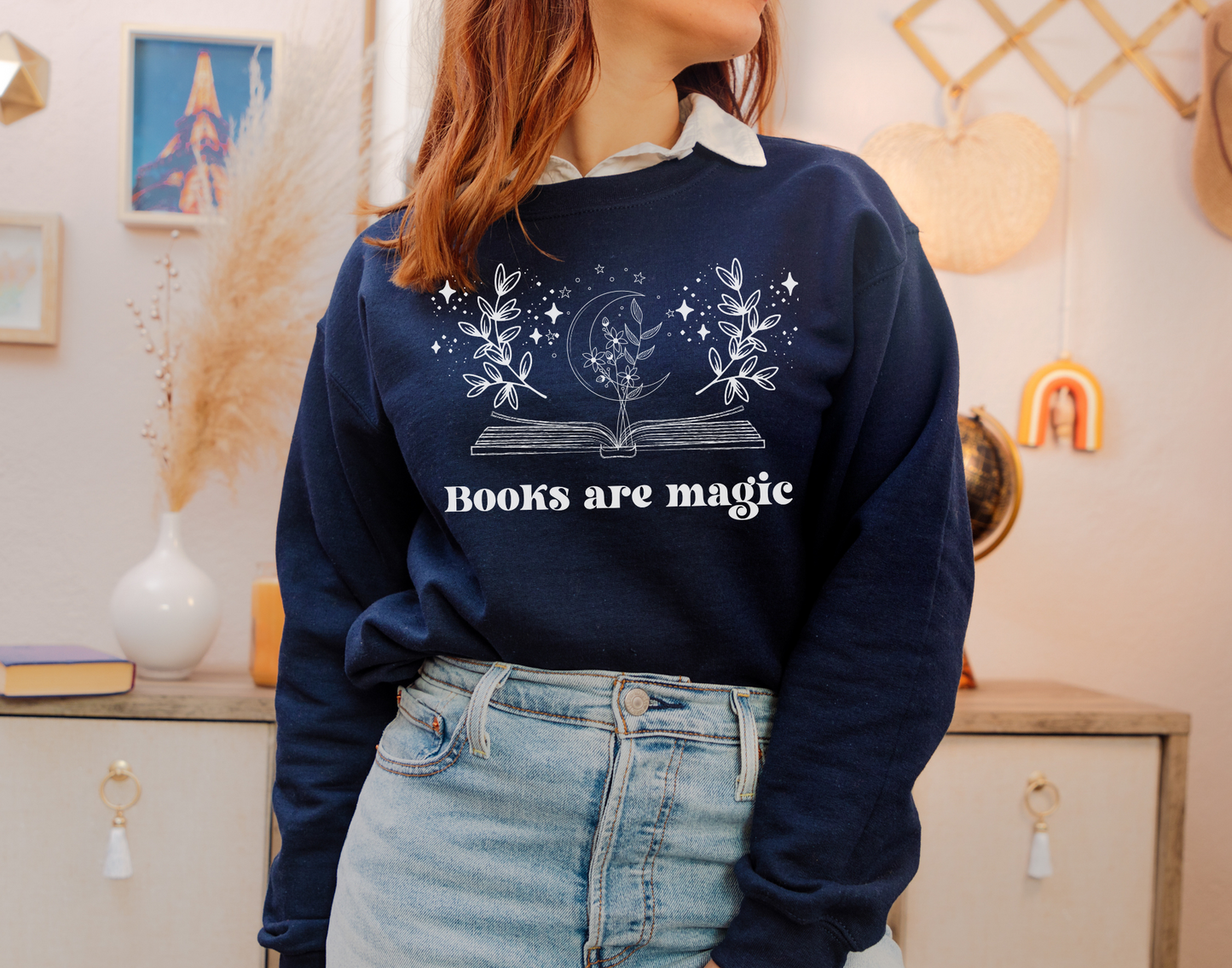 Books Are Magic Moon Floral Sweatshirt