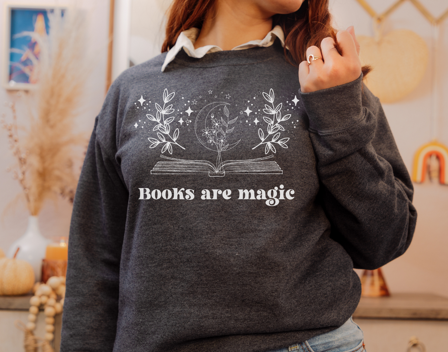 Books Are Magic Moon Floral Sweatshirt