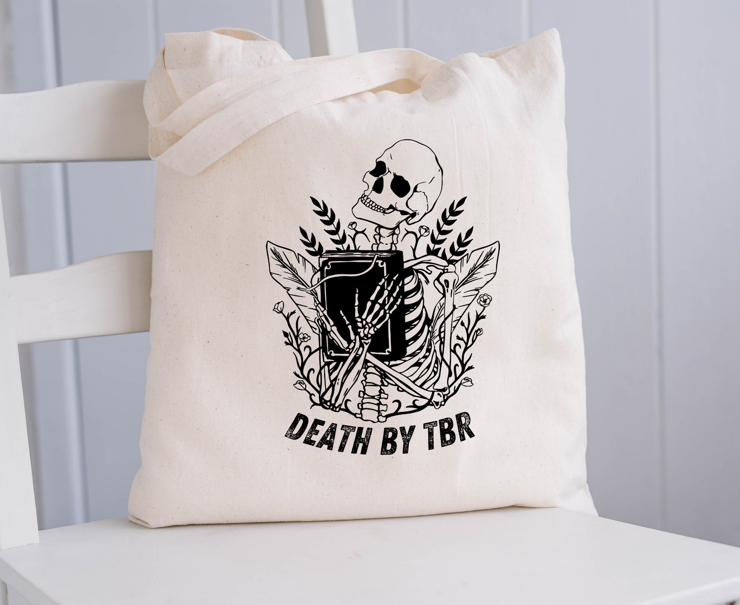 Death By TBR Skeleton Aesthetic Tote Bag