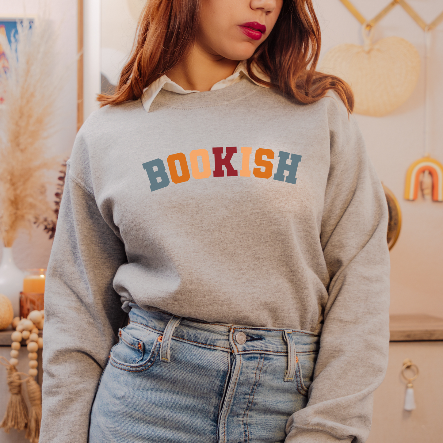 Bookish Colorful Varsity Letter Crewneck Sweatshirt