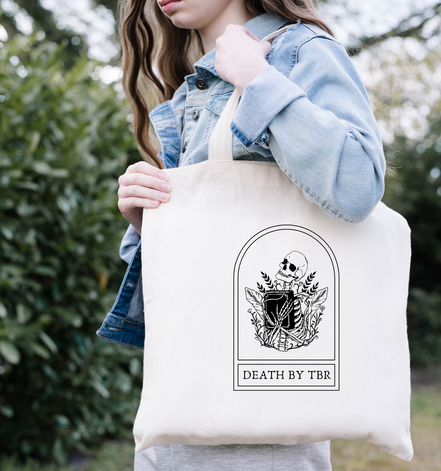 Death By TBR Skeleton Tote Bag