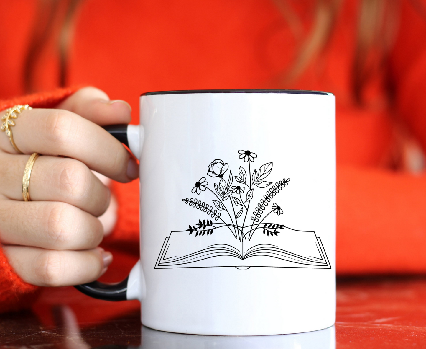 Open Book Accent Handle Mug