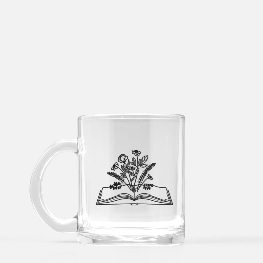 Open Book Floral Glass Mug