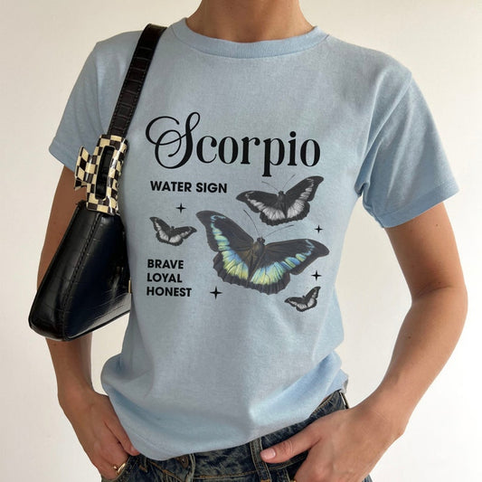 Scorpio 90's Baby Tee Zodiac Y2K Butterfly Shirt