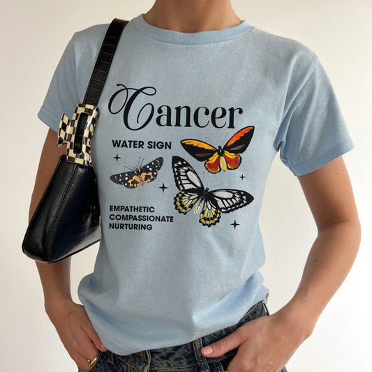 Cancer 90's Baby Tee Zodiac Y2K Butterfly Shirt