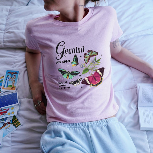 Gemini 90's Baby Tee Zodiac Y2K Butterfly Shirt