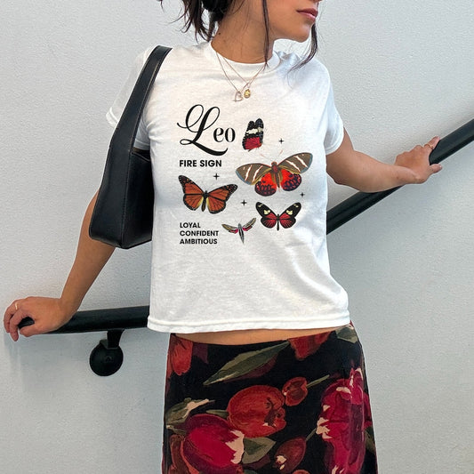 Leo 90's Baby Tee Zodiac Y2K Butterfly Shirt