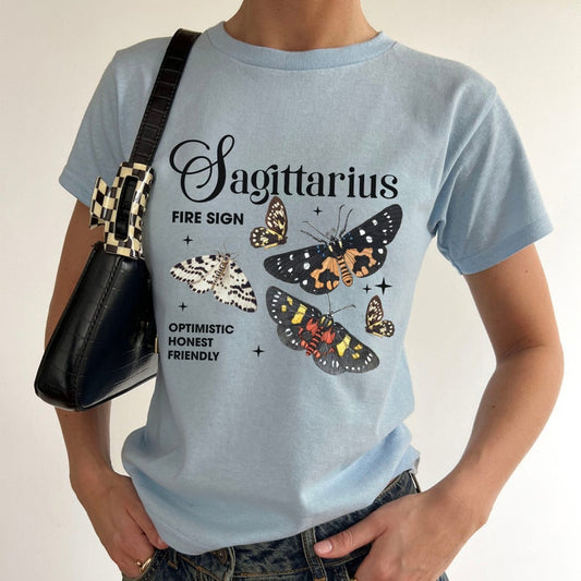 Sagittarius 90's Baby Tee Zodiac Y2K Butterfly Shirt