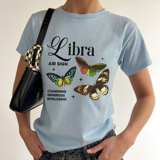 Libra 90's Baby Tee Zodiac Y2K Butterfly Shirt