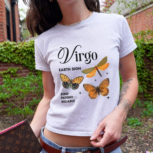 Virgo 90's Baby Tee Zodiac Y2K Butterfly Shirt