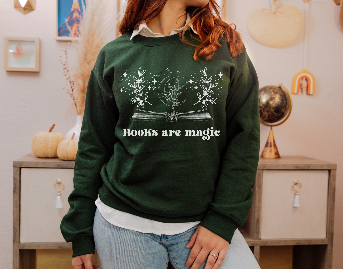 Books Are Magic Moon Floral Sweatshirt