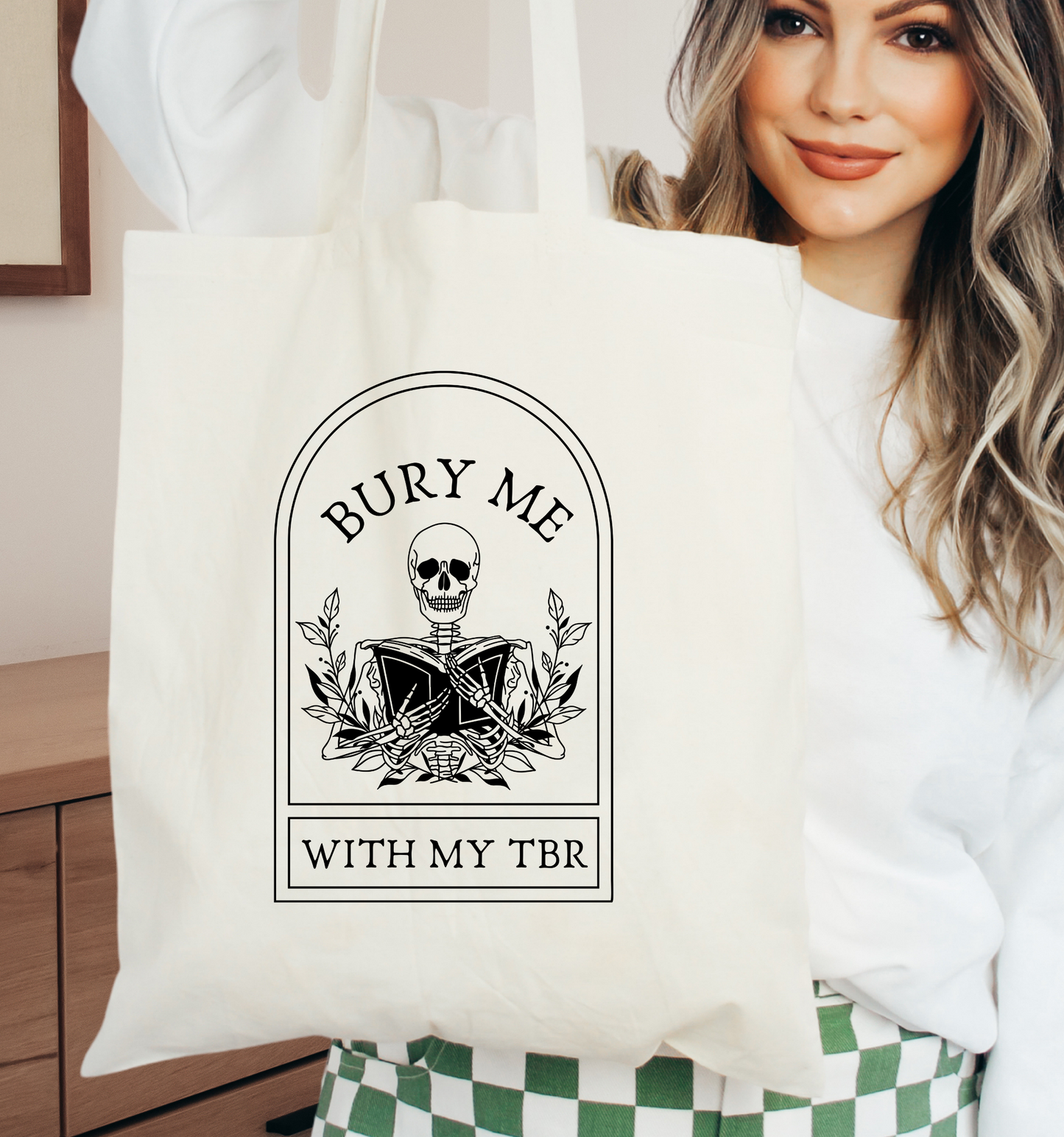 Bury Me With My TBR Skeleton Tote Bag