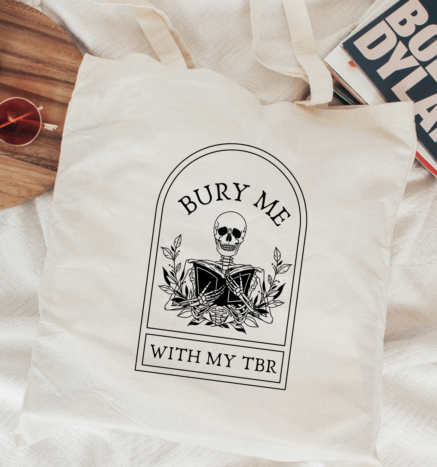 Bury Me With My TBR Skeleton Tote Bag